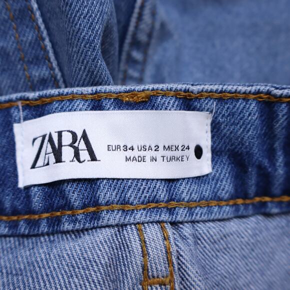 ZARA High Rise Distressed Shorts Classic Blue Denim Button Fly Casual Women's 2 - Picture 8 of 10